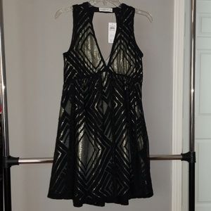 Express Black and Gold Shimmer Babydoll Dress
